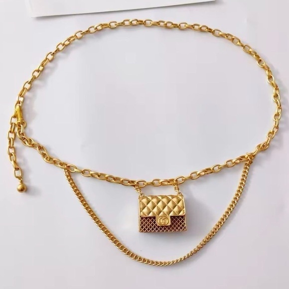 Anthropologie Fashion Tassel Silver Chain Belt with mini Bag Trendy! main image 12
